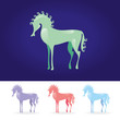 Рисунок волшебной лошади с кудрявой гривой, похожая на детскую игрушку. Фирменный знак  или логотип для детских товаров или услуг