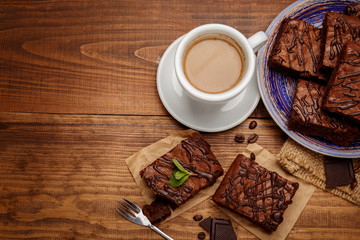 Wall Mural - Plate with delicious chocolate brownies