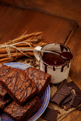 Wall Mural - Plate with delicious chocolate brownies