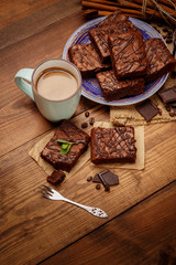 Wall Mural - Plate with delicious chocolate brownies