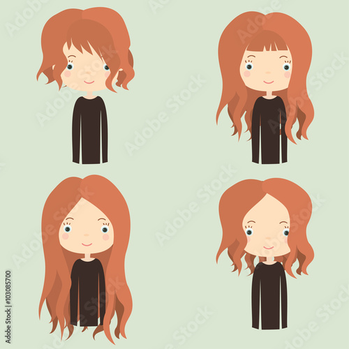 Cute Girls With Different Hairstyles Hair Vector Illustration