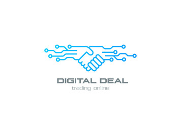Poster - Digital Deal Online Contract Handshake Logo design vector linear