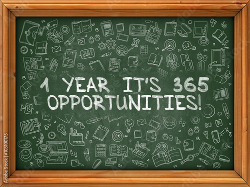 Fotografiet Hand Drawn 1 Year Its 365 Opportunities on Green Chalkboard