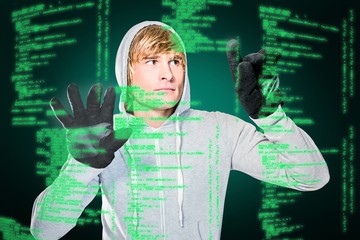 Aufkleber - Composite image of man with black gloves hitting glass