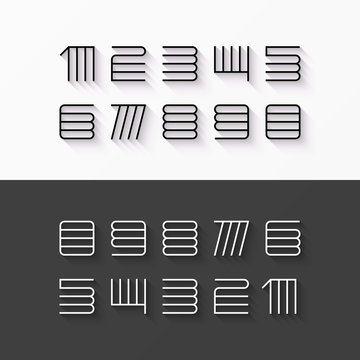 Thin line style, linear modern font numbers with shadow effect 