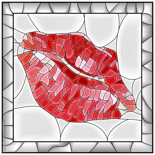 Obraz w ramie Mosaic vector illustration of lip imprint.