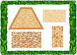 Different  types of paving slabs. Frame of greenery.  Vector. Horizontal.
