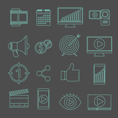 Poster - digital marketing and video advertising thin line vector icons. web marketing and business marketing