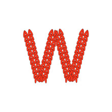 Knitting Alphabet Abc Letter W In Red Color On White Background. Christmas Or New Year Concept For Banner, Card, Billboard, Print Or Web Site. Vector Illustration.