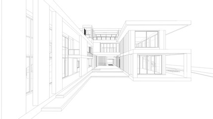Poster - abstract wireframe perspective of 3d house rendering.