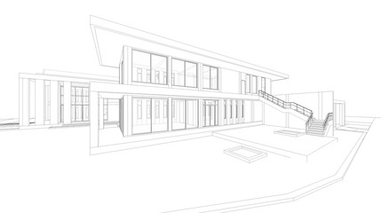 Poster - abstract wireframe perspective of 3d house rendering.
