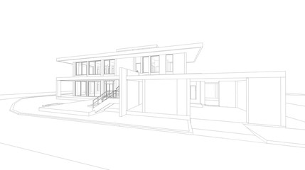 Poster - Abstract wireframe perspective of 3D house rendering.