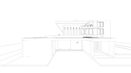 Poster - Abstract wireframe perspective of 3D house rendering.