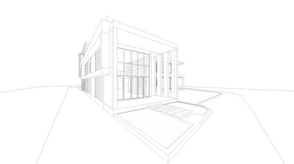 Poster - Abstract wireframe perspective of 3D house rendering.