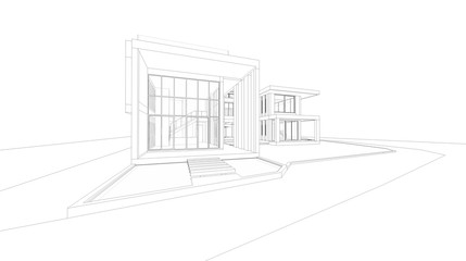Poster - abstract wireframe perspective of 3d house rendering.