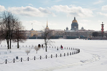 View Of St. Isaac's Cathedral And Neva River In Winter
