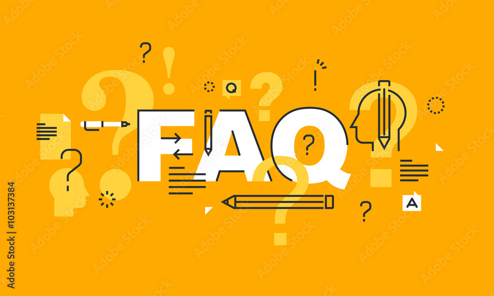 Thin line flat design banner for FAQ web page, online support, help, product and service information. Modern vector illustration concept of word FAQ for website and mobile website banners. - obrazy, fototapety, plakaty 