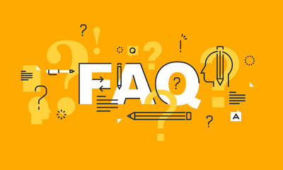 Thin line flat design banner for FAQ web page, online support, help, product and service information. Modern vector illustration concept of word FAQ for website and mobile website banners.