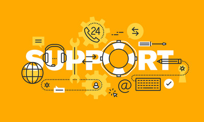 Fototapete - Thin line flat design banner for support web page, online help, technical support, client or customer assistance, call center. Vector illustration concept for website and mobile website banners.