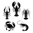 Set of the seafood crustaceans silhouettes