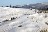 Fototapeta Natura - Carpathian mountain valley covered with fresh snow. Majestic lan