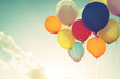 Vintage multicolor balloons of birthday party. Instagram retro filter effect