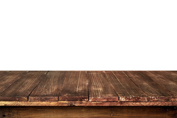 Wall Mural - empty old wooden table for product placement or montage with focus to the table top in the foregroun