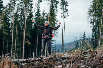 Wall Mural - caucasian male hiking in mountains