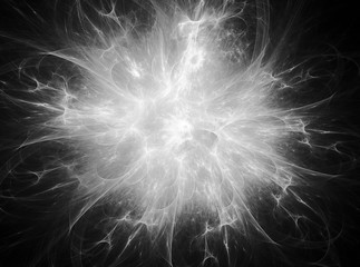 Abstract black and white fractal background with splash, glow, f