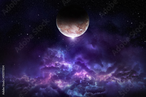 Zdjęcie XXL Kosmos scena z planetą, mgławicą i gwiazdami w przestrzeni