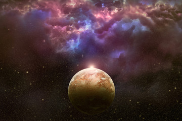 Wall Mural - universe scene with planet, nebula and stars in space