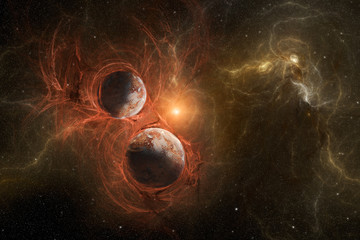 Wall Mural - violent birth of new planets with nebula in space