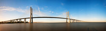 Beautiful Panoramic Image Of The Vasco Da Gama Bridge In Lisbon, Portugal