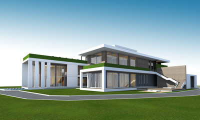 Fototapete - 3D rendering of house with clipping path.
