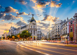 Fototapeta  - Madrid, Spain cityscape at Calle de Alcala and Gran Via.