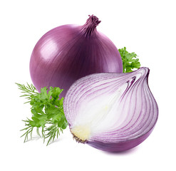 Wall Mural - Purple onion parsley dill isolated on white background