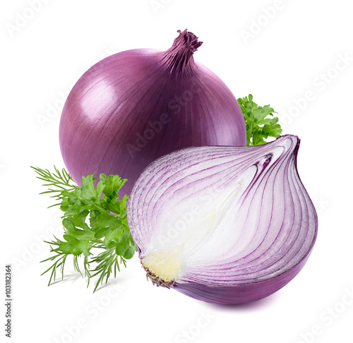 Fotografía Purple onion parsley dill isolated on white background