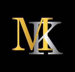 MK initial letter with gold and silver