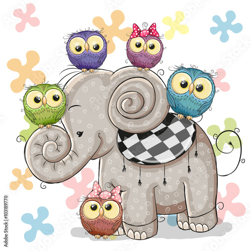 Fototapeta dla dzieci Elephant and Owls