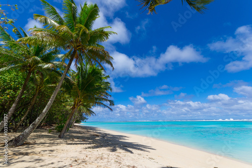 Fotografie, Obraz White beach on desert island in Rarotonga, Cook Islands