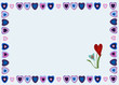 Frame of hearts on a blue background. Horizontal. All objects are grouped. Vector.