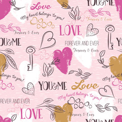 Wall Mural - pink background with  valentine heart , flower, text,  vector