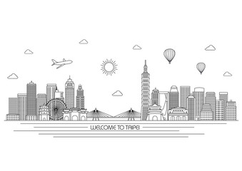 Wall Mural - Taipei detailed Skyline. Travel and tourism background. Vector background. line illustration. Line art style