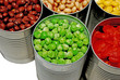 Close up of opened cans of vegetables