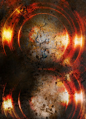 Poster - Color abstract background and desert crackle,  fire effect and lava structure. Copy space.