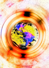 Aufkleber - Planet earth in light circle, Cosmic Space background. Computer collage. Earth concept. Elements of this image furnished by NASA.