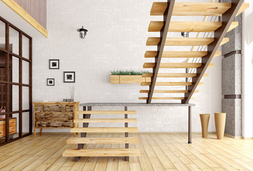 modern interior with staircase 3d render