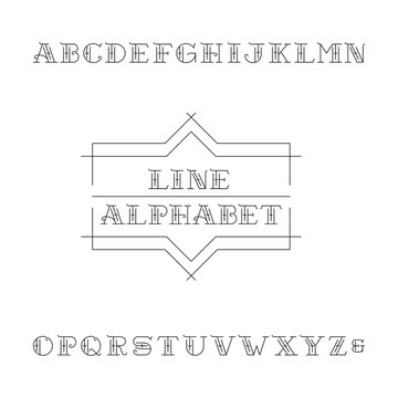 Line Alphabet Vector Font. Mono line type letters. Decorative outline typeface for labels, headlines, posters etc.