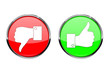 Thumb up button and thumb down button, round shiny icon.