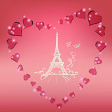 Fototapeta Paryż - Eiffel tower romantic heart frame vector illustration
